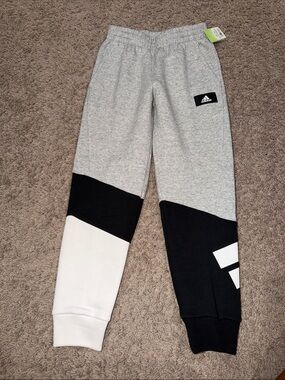 adidas Grey, Black & White Colorblock Kids Joggers